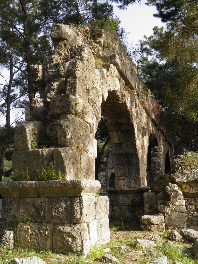 Roman aqueduct ruins among pine trees at Phaselis