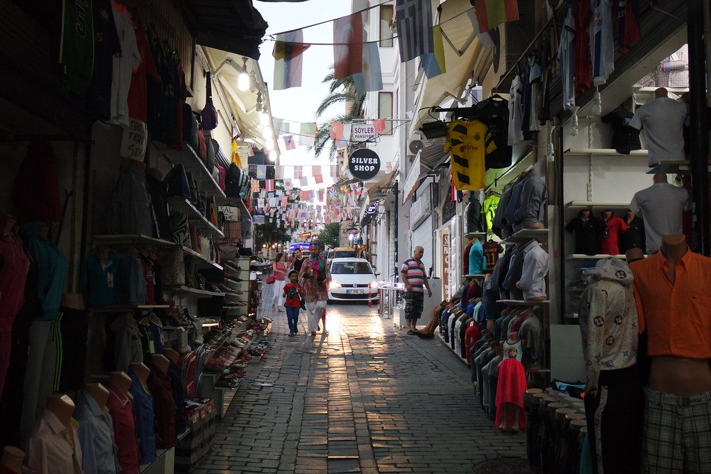 Narrow shopping street in Kaleiçi old town