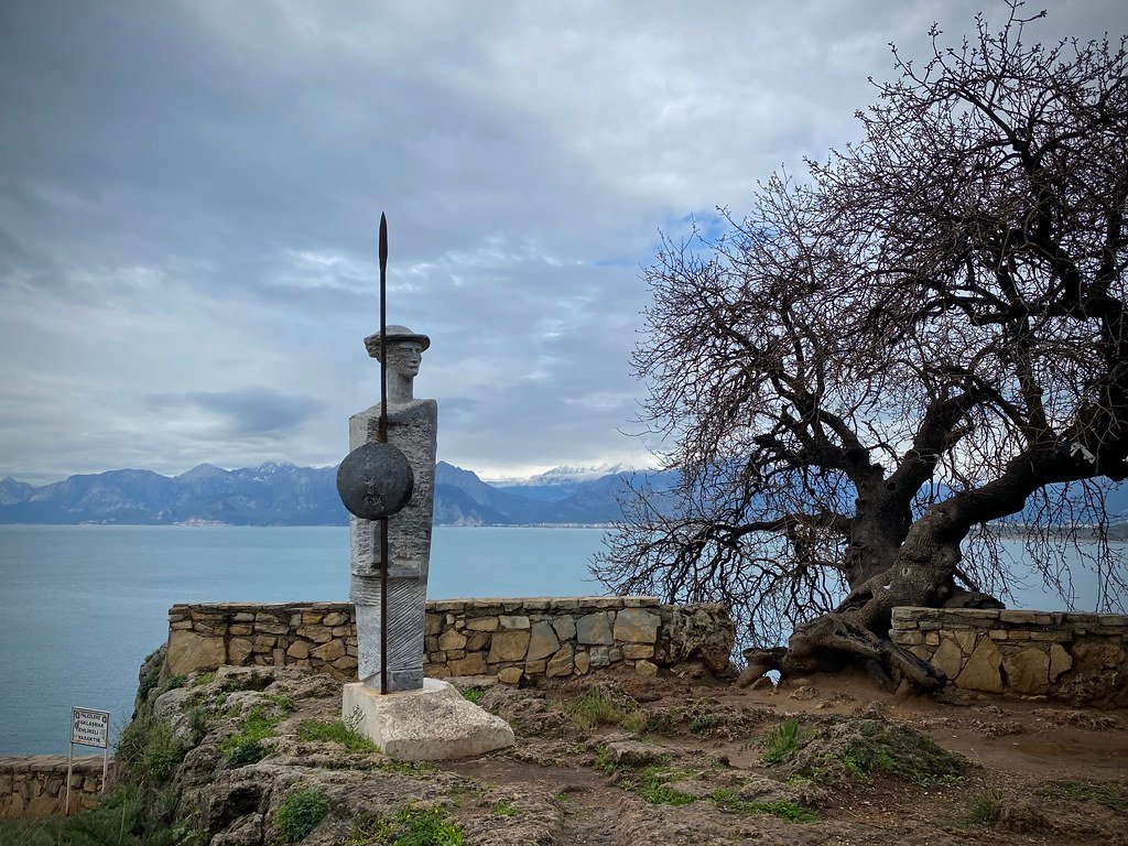 Clifftop statue in Karaalioğlu Park overlooking the sea